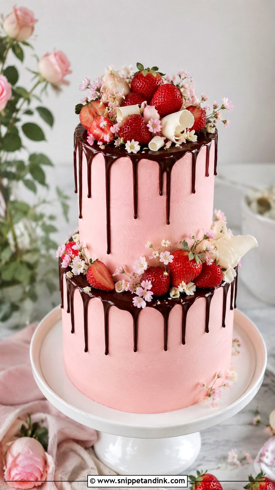 Chocolate Strawberry Pink Wedding Cake - Snippet and Ink - 25 Chocolate Strawberry Wedding Cake Ideas