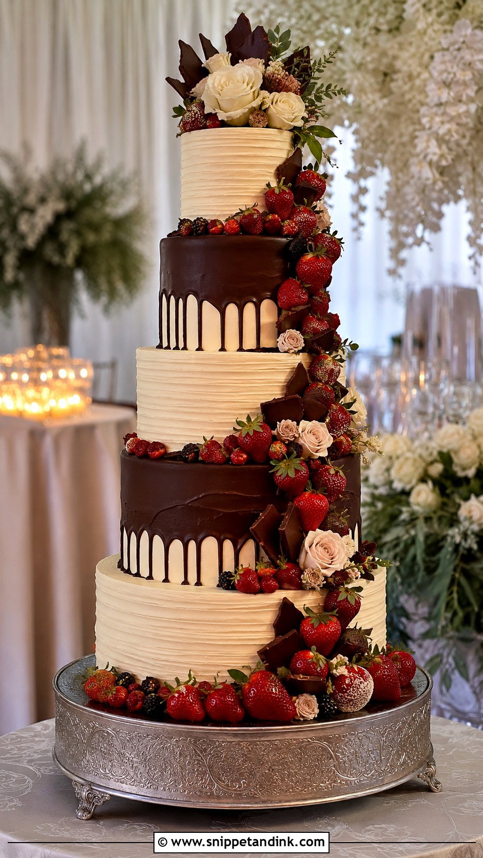 Chocolate Strawberry Tiered Wedding Cake - Snippet and Ink - 25 Chocolate Strawberry Wedding Cake Ideas