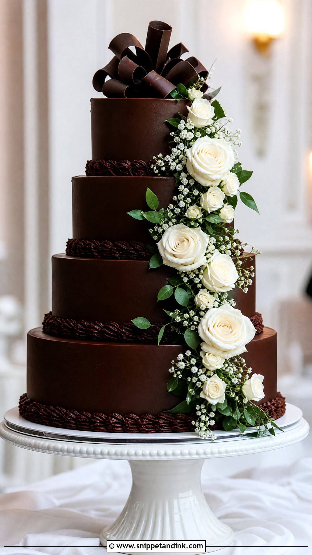 Chocolate Tiered Wedding Cake - Snippet and Ink - 25 Chocolate Wedding Cake Ideas