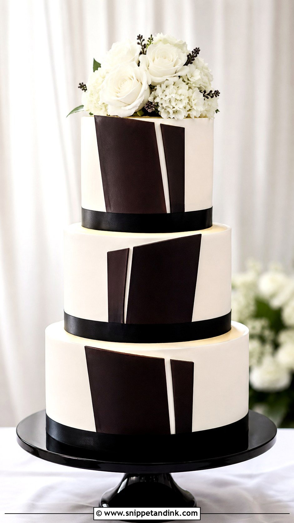 Chocolate Vanilla Black And White Wedding Cake - Snippet and Ink - 25 Chocolate Vanilla Wedding Cake Ideas
