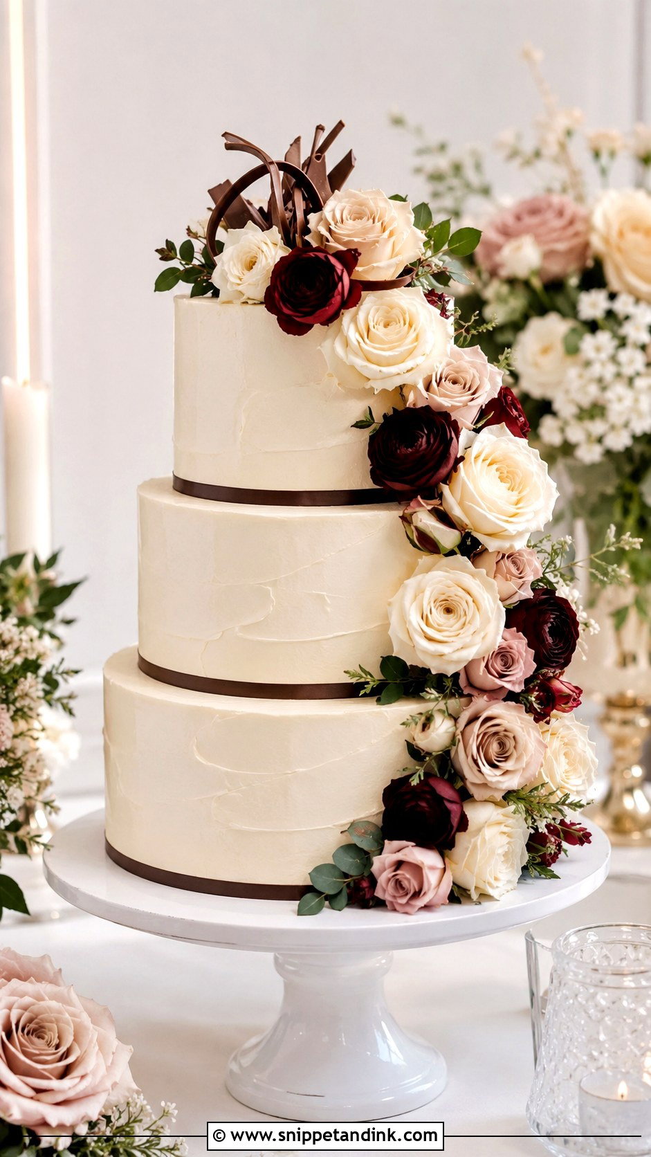 Chocolate Vanilla Floral Wedding Cake - Snippet and Ink - 25 Chocolate Vanilla Wedding Cake Ideas