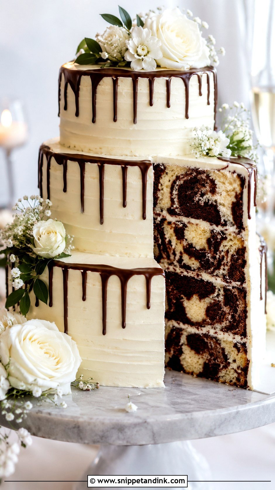 Chocolate Vanilla Marble Wedding Cake - Snippet and Ink - 25 Chocolate Vanilla Wedding Cake Ideas