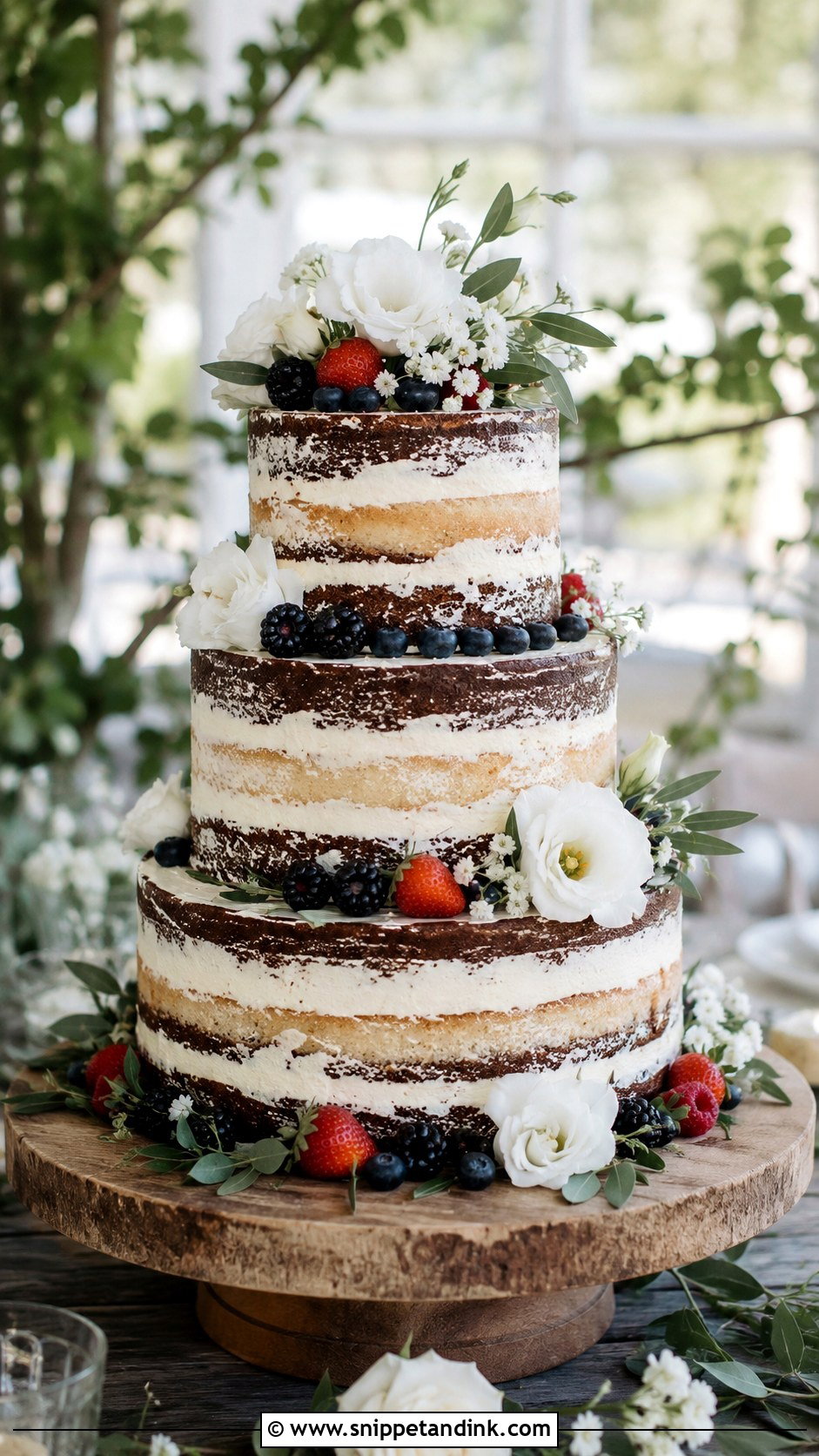 Chocolate Vanilla Naked Wedding Cake - Snippet and Ink - 25 Chocolate Vanilla Wedding Cake Ideas