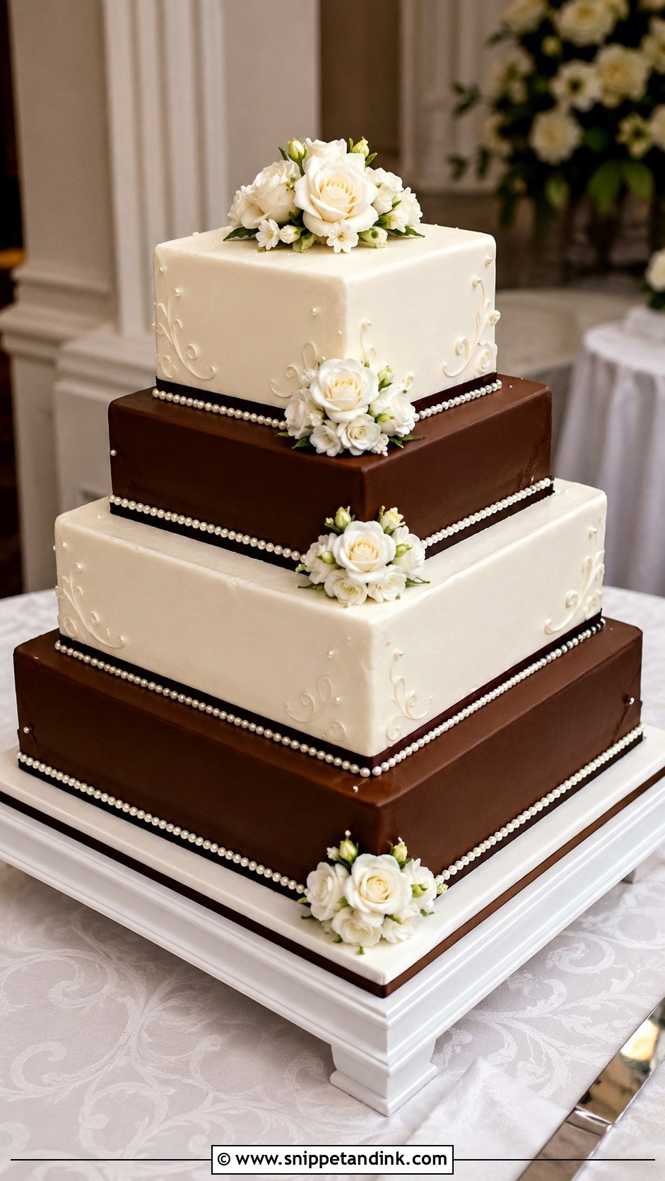 Chocolate Vanilla Square Wedding Cake - Snippet and Ink - 25 Chocolate Vanilla Wedding Cake Ideas
