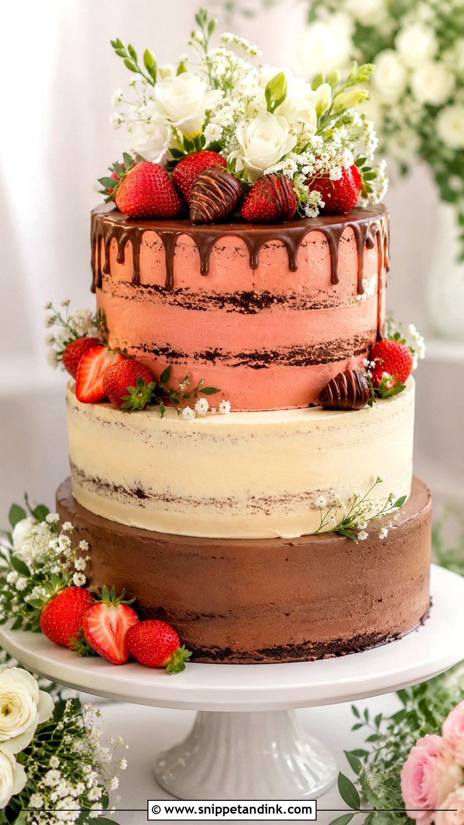 Chocolate Vanilla Strawberry Wedding Cake - Snippet and Ink - 25 Chocolate Vanilla Wedding Cake Ideas