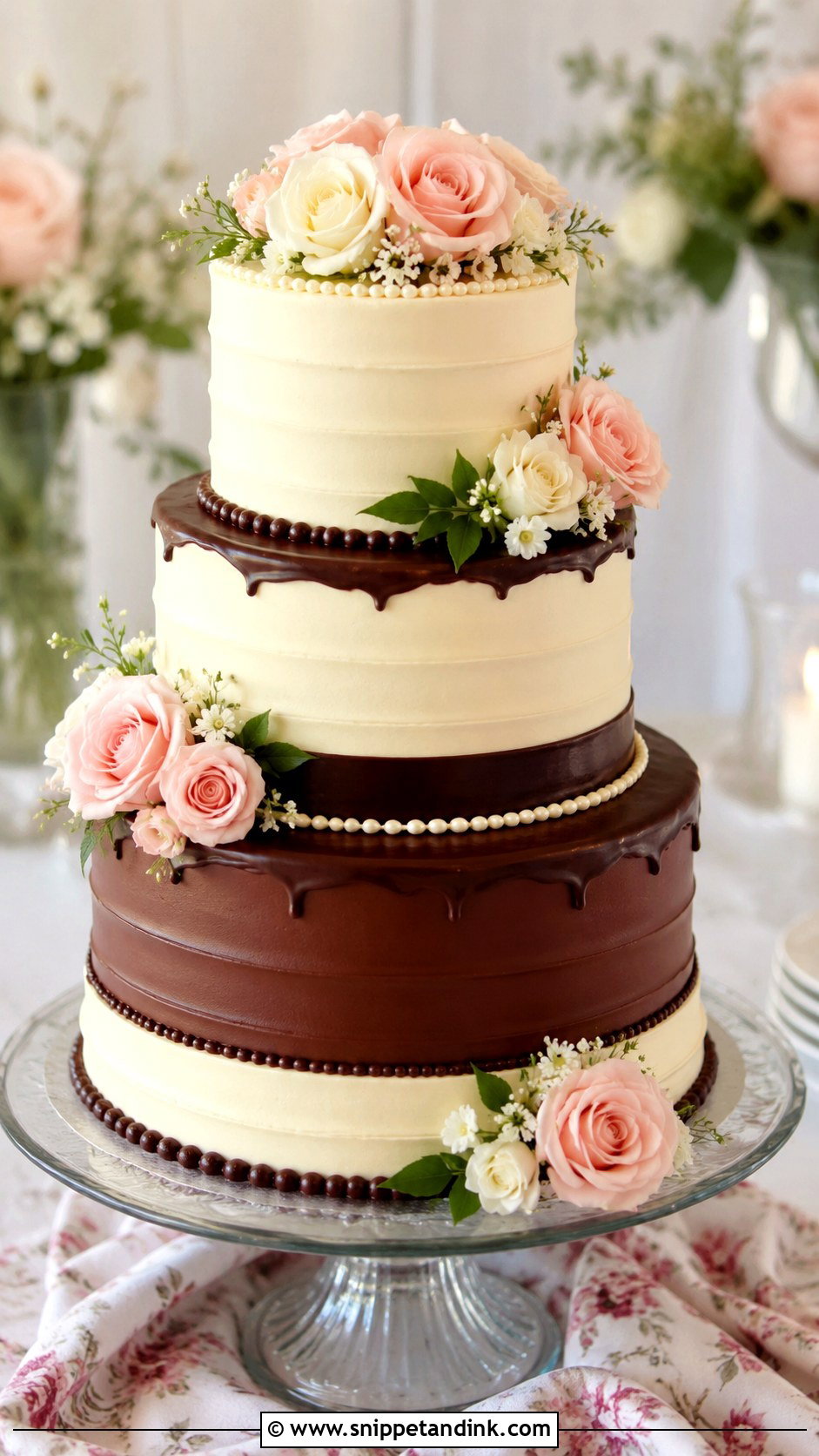 Chocolate Vanilla Tiered Wedding Cake - Snippet and Ink - 25 Chocolate Vanilla Wedding Cake Ideas