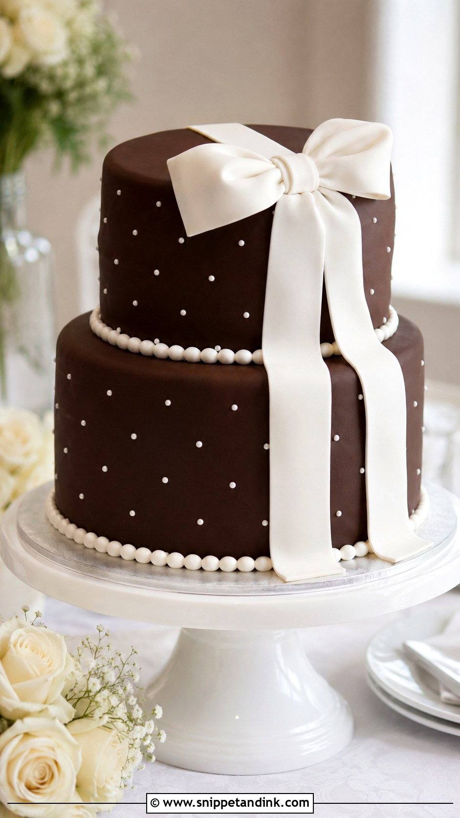 Chocolate Wedding Cake With White Bow - Snippet and Ink - 20 Chocolate Wedding Cake Ideas with White Icing
