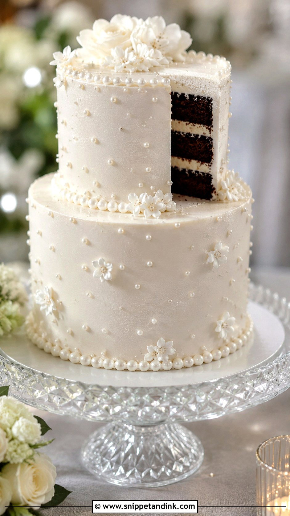 Chocolate Wedding Cake With White Pearl Icing - Snippet and Ink - 20 Chocolate Wedding Cake Ideas with White Icing