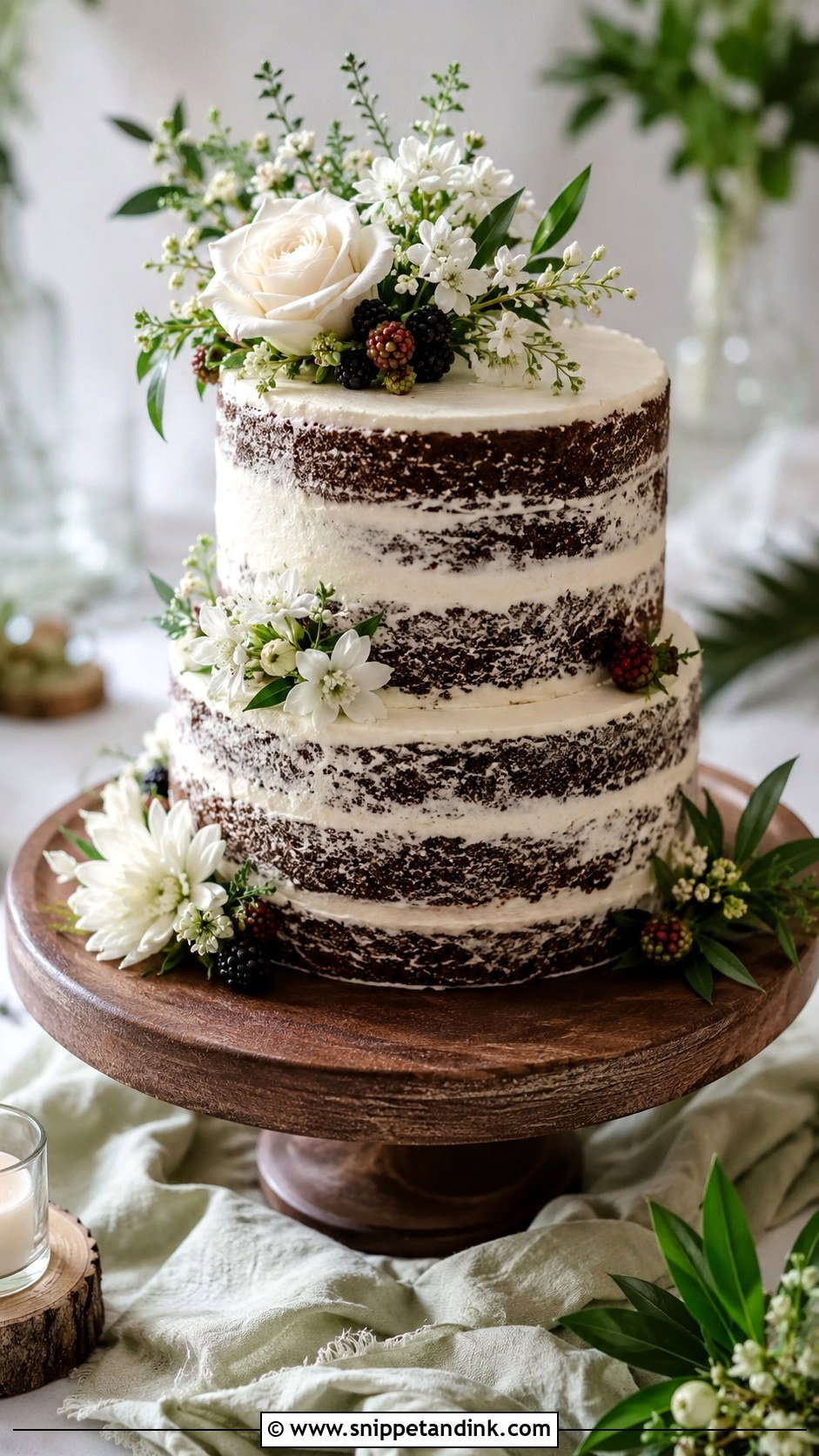 Chocolate Wedding Cake With White Semi Naked Icing - Snippet and Ink - 20 Chocolate Wedding Cake Ideas with White Icing