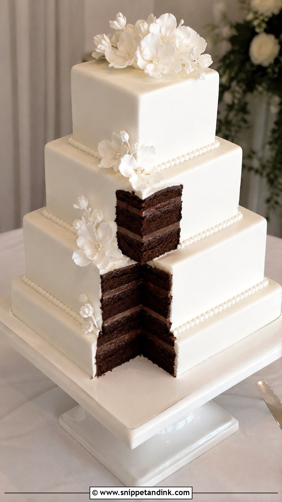 Chocolate Wedding Cake With White Square Icing - Snippet and Ink - 20 Chocolate Wedding Cake Ideas with White Icing