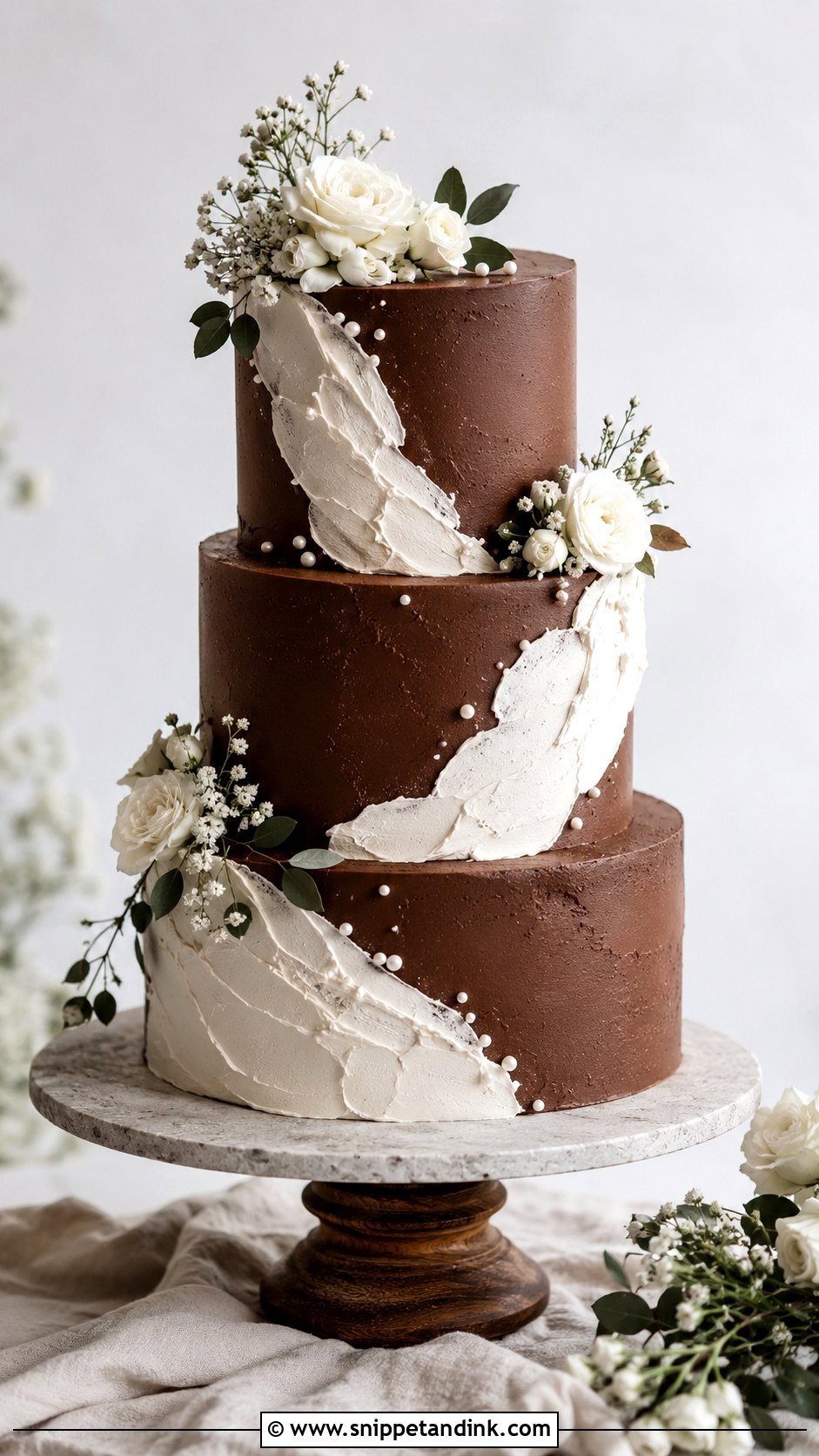 Chocolate Wedding Cake With White Texture Icing - Snippet and Ink - 20 Chocolate Wedding Cake Ideas with White Icing