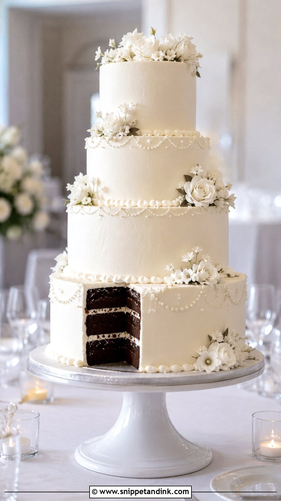 Chocolate Wedding Cake With White Tiered Icing - Snippet and Ink - 20 Chocolate Wedding Cake Ideas with White Icing