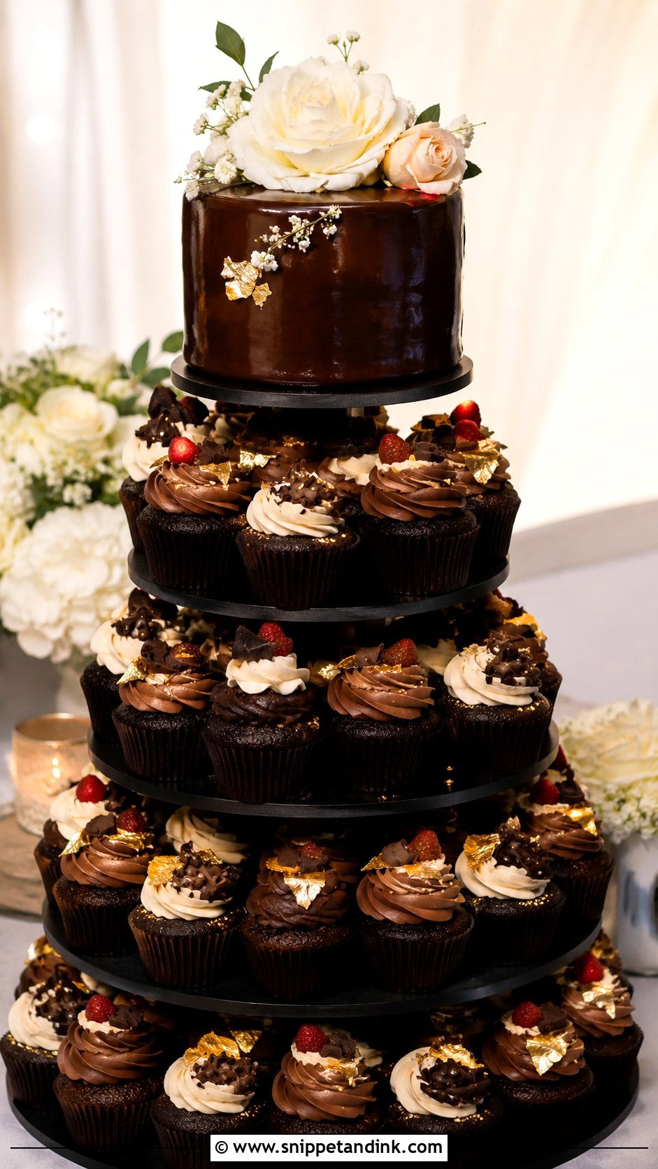 Chocolate Wedding Cupcake Cake - Snippet and Ink - 20 Large Cupcake Cakes for Wedding
