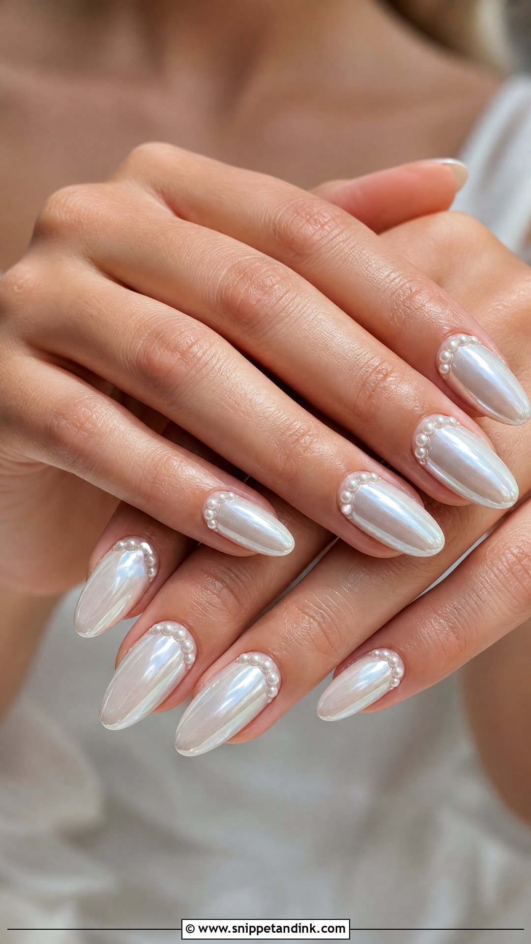 Chrome Bridal Nails With Pearls - Snippet and Ink - 25 Bridal Nails with Pearls