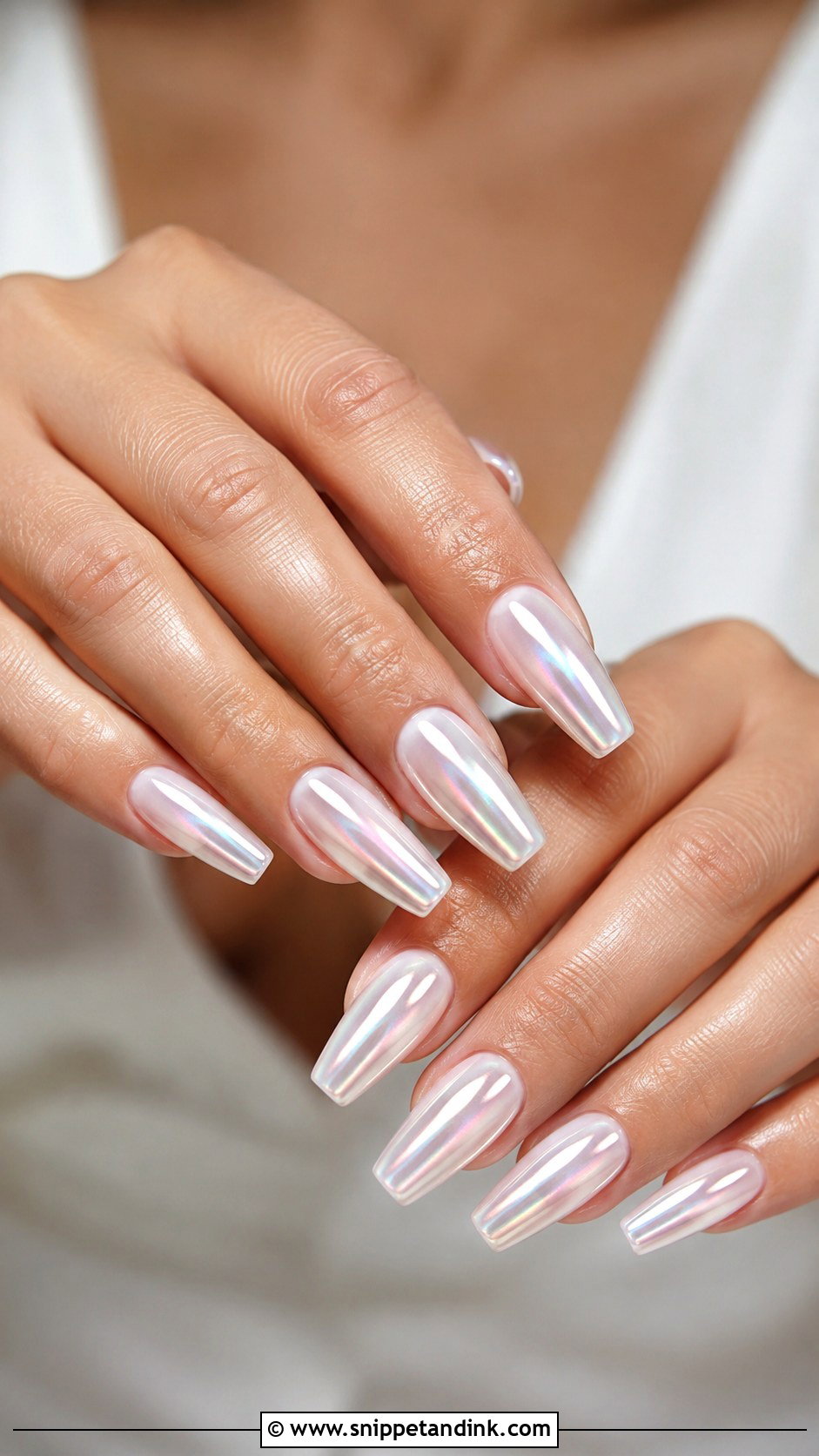 Chrome Coffin Wedding Nails - Snippet and Ink - 20 Coffin Shape Wedding Nails for Bride