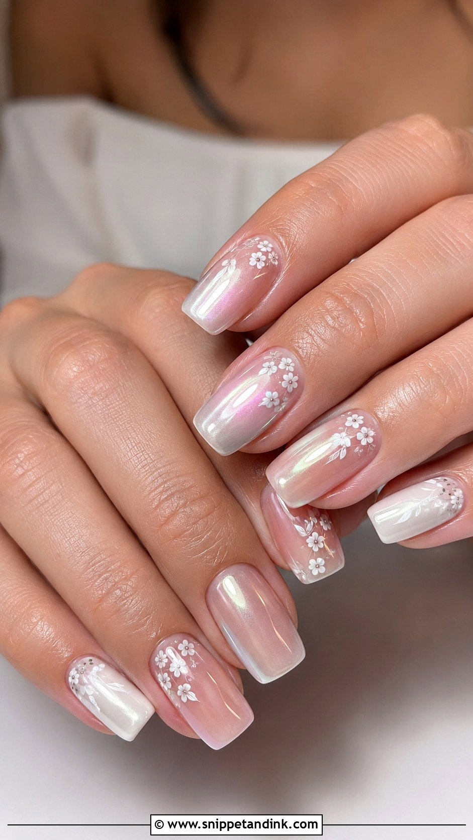 Chrome Floral Bridal Nails - Snippet and Ink - 20 Floral Bridal Nails