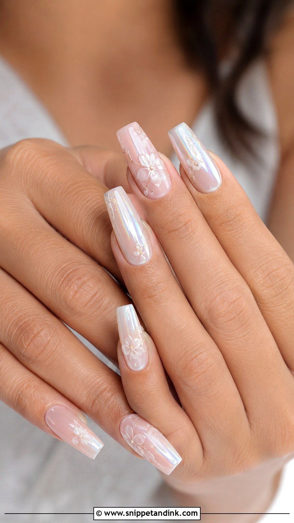 Chrome Flower Wedding Nails - Snippet and Ink - 20 Flower Wedding Nails