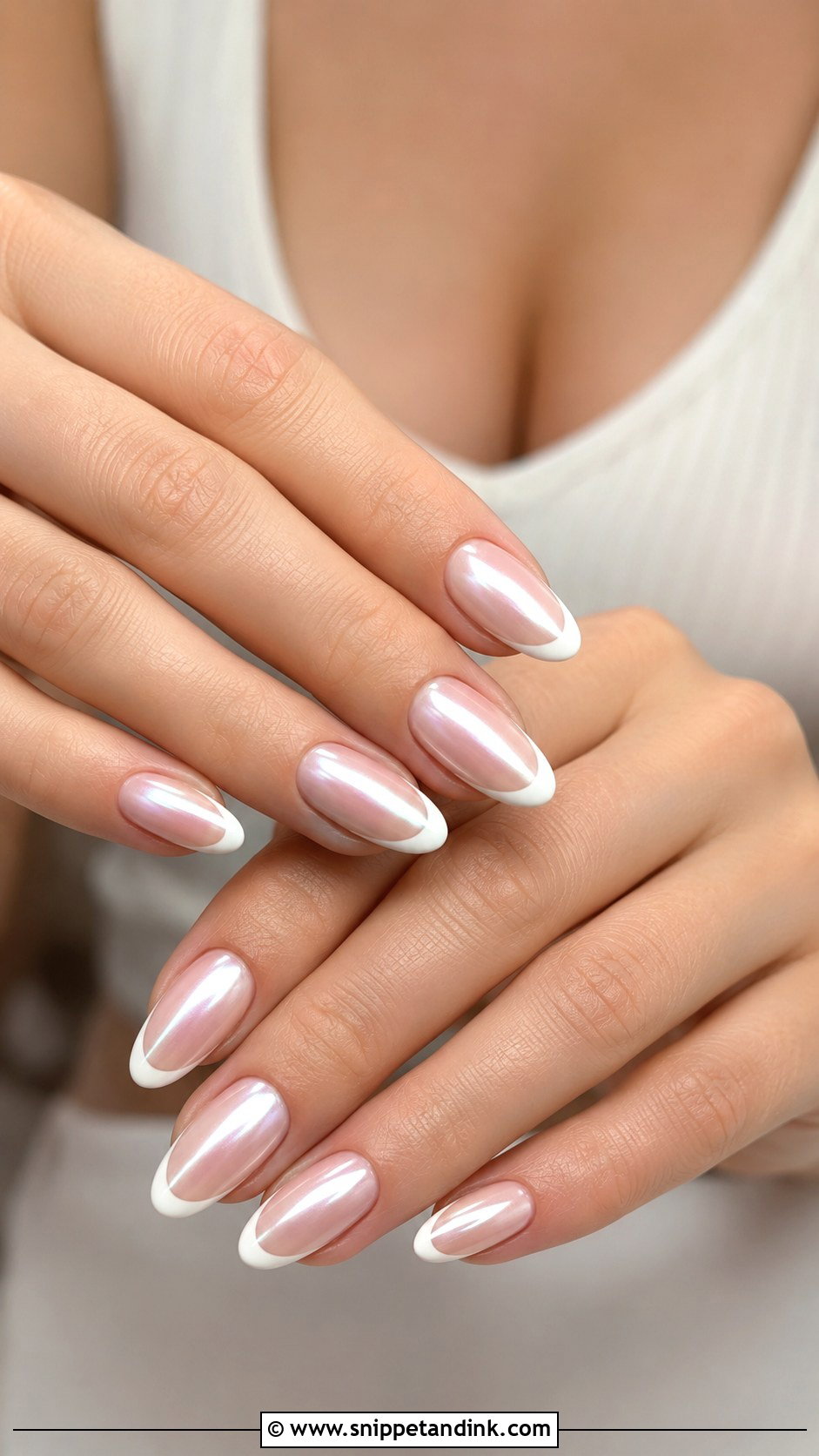 Chrome French Almond Wedding Guest Nails - Snippet and Ink - 20 Almond Wedding Guest Nails Ideas