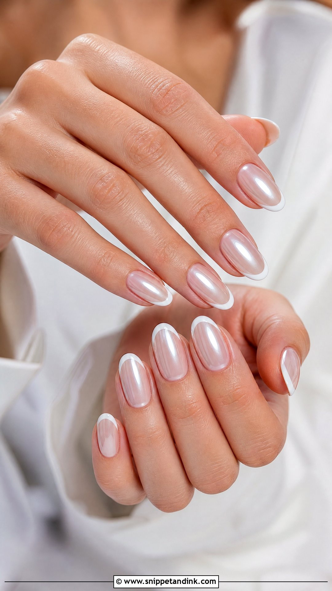 Chrome French Bridal Nails - Snippet and Ink - 25 French Bridal Nails