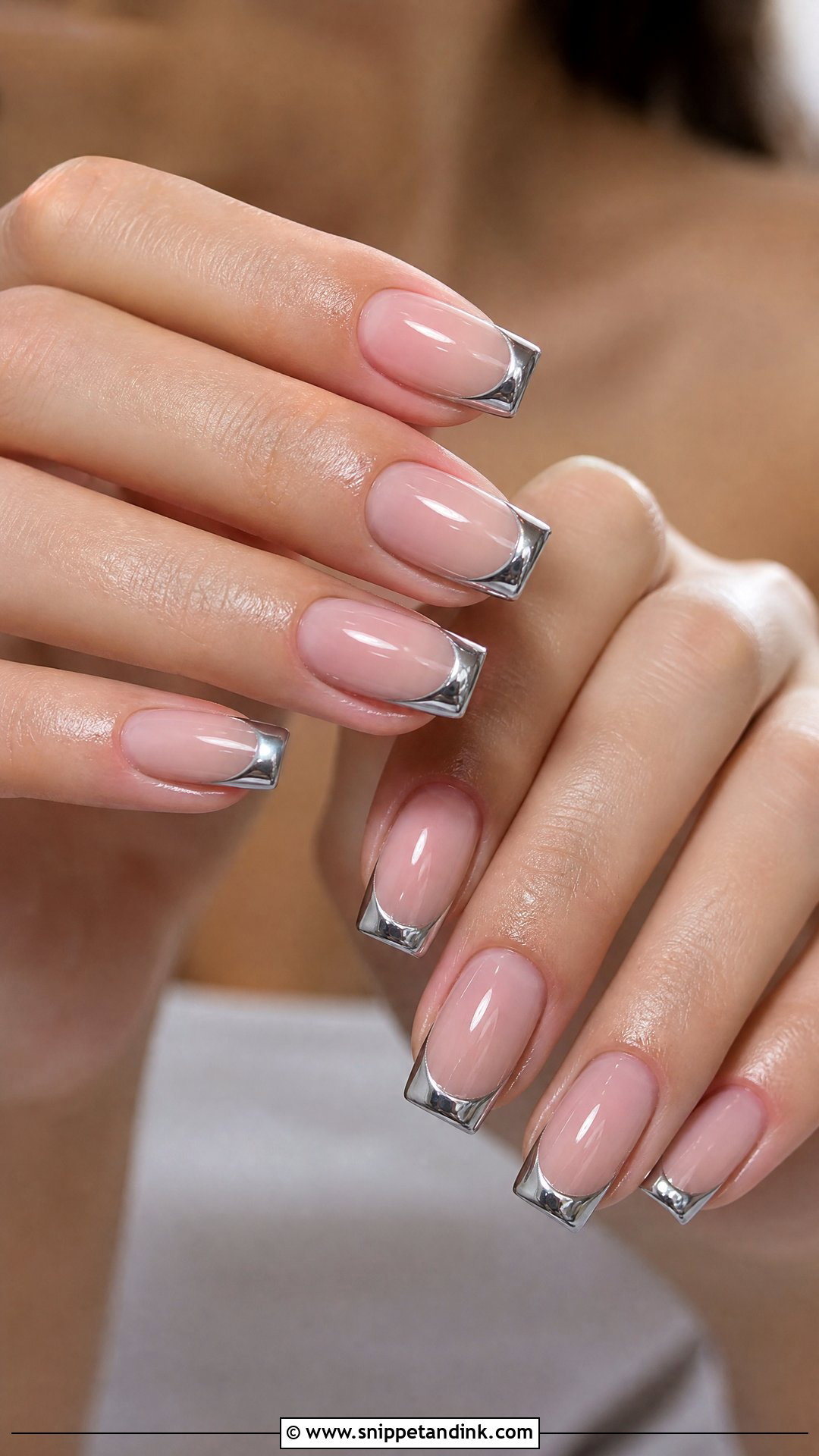 Chrome French Engagement Nails - Snippet and Ink - 35 Engagement Nails Ideas