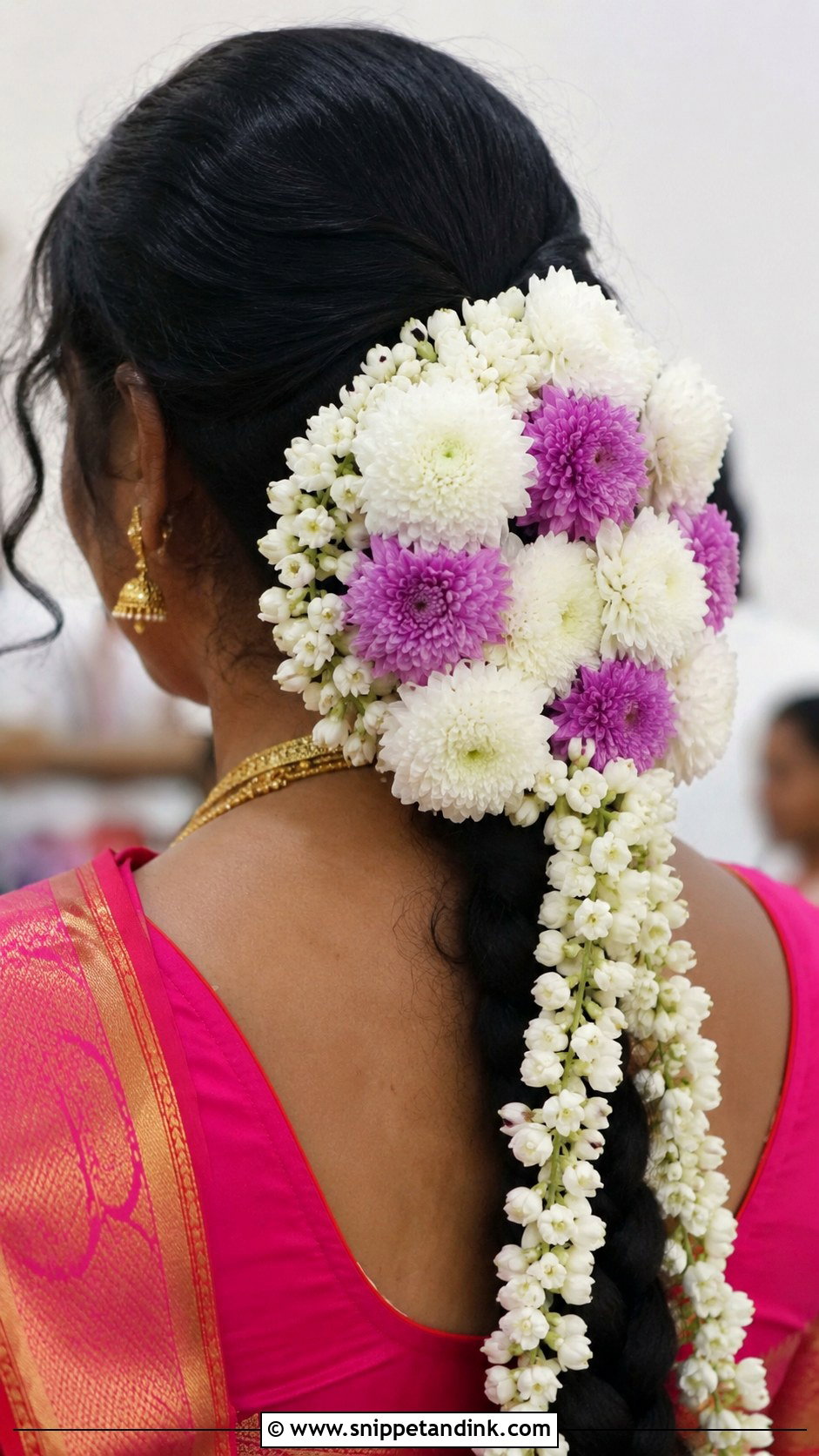 Chrysanthemum Veni for a Festive Look - Snippet and Ink - 20 Flower Veni for Hair Indian Brides Ideas