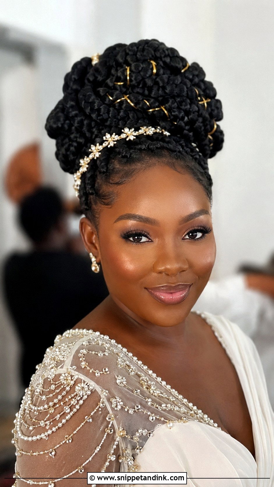 Chunky Box Braids Updo for Brides - Snippet and Ink - 20 African Bridal Hairstyles Natural Hair Brides