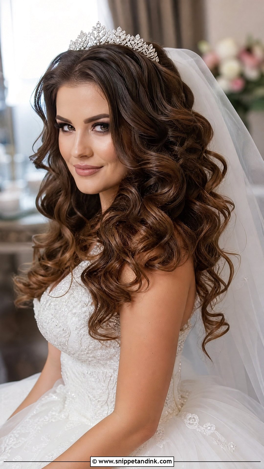 Chunky Curls With Tiara and Veil - Snippet and Ink - 20 Bride Hairstyles with Crown