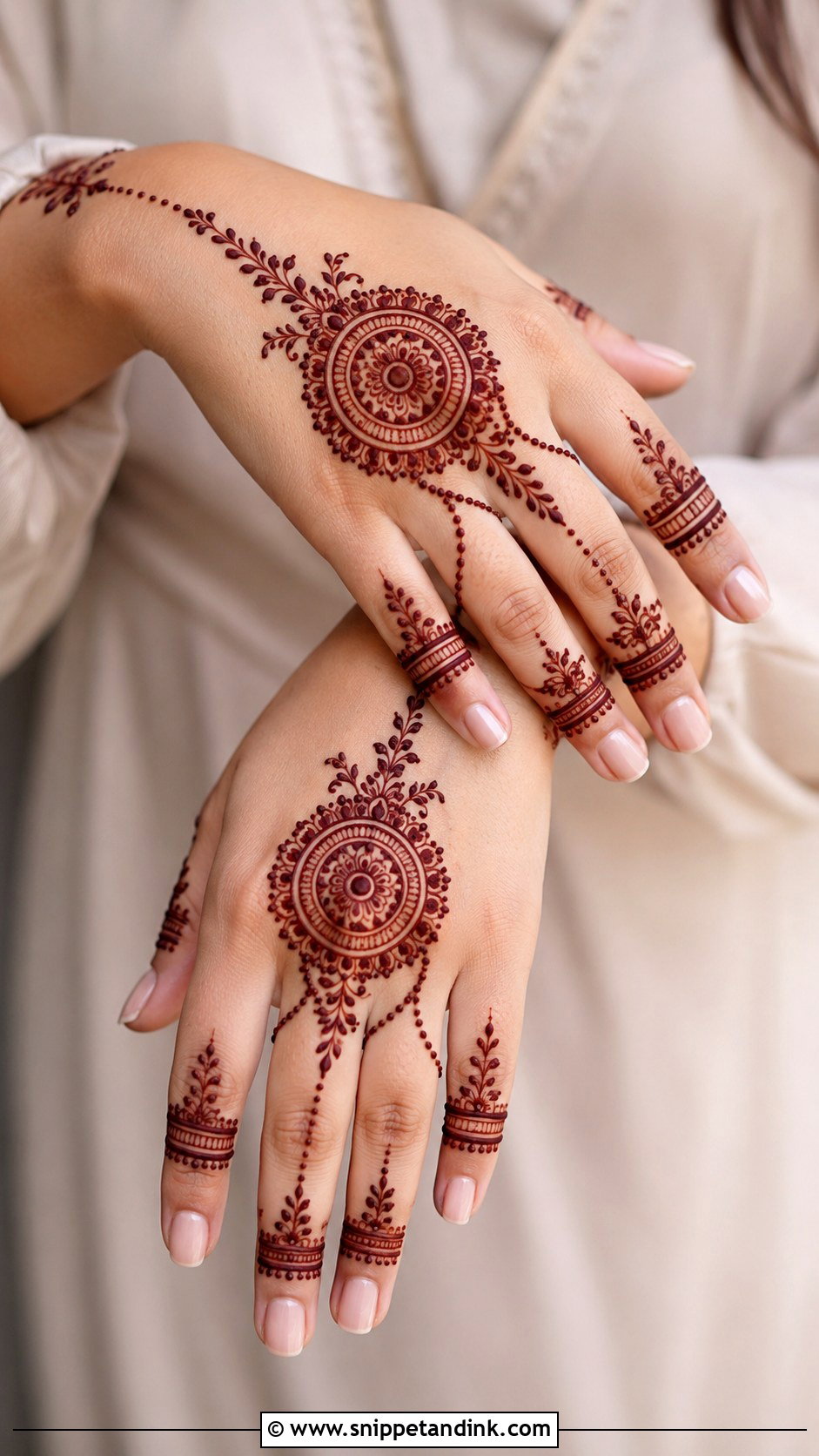 Circle Mehndi Design With Ring Chain - Snippet and Ink - 35 Circle Mehndi Designs