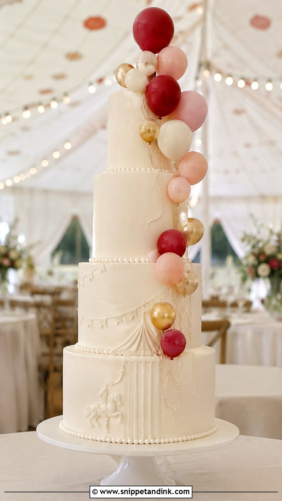 Circus Wedding Cake With Balloons - Snippet and Ink - 20 Circus Wedding Cake Ideas