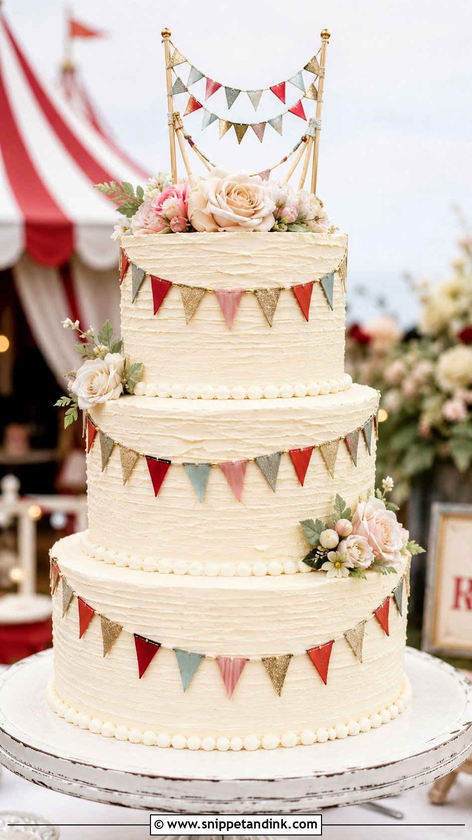Circus Wedding Cake With Bunting - Snippet and Ink - 20 Circus Wedding Cake Ideas