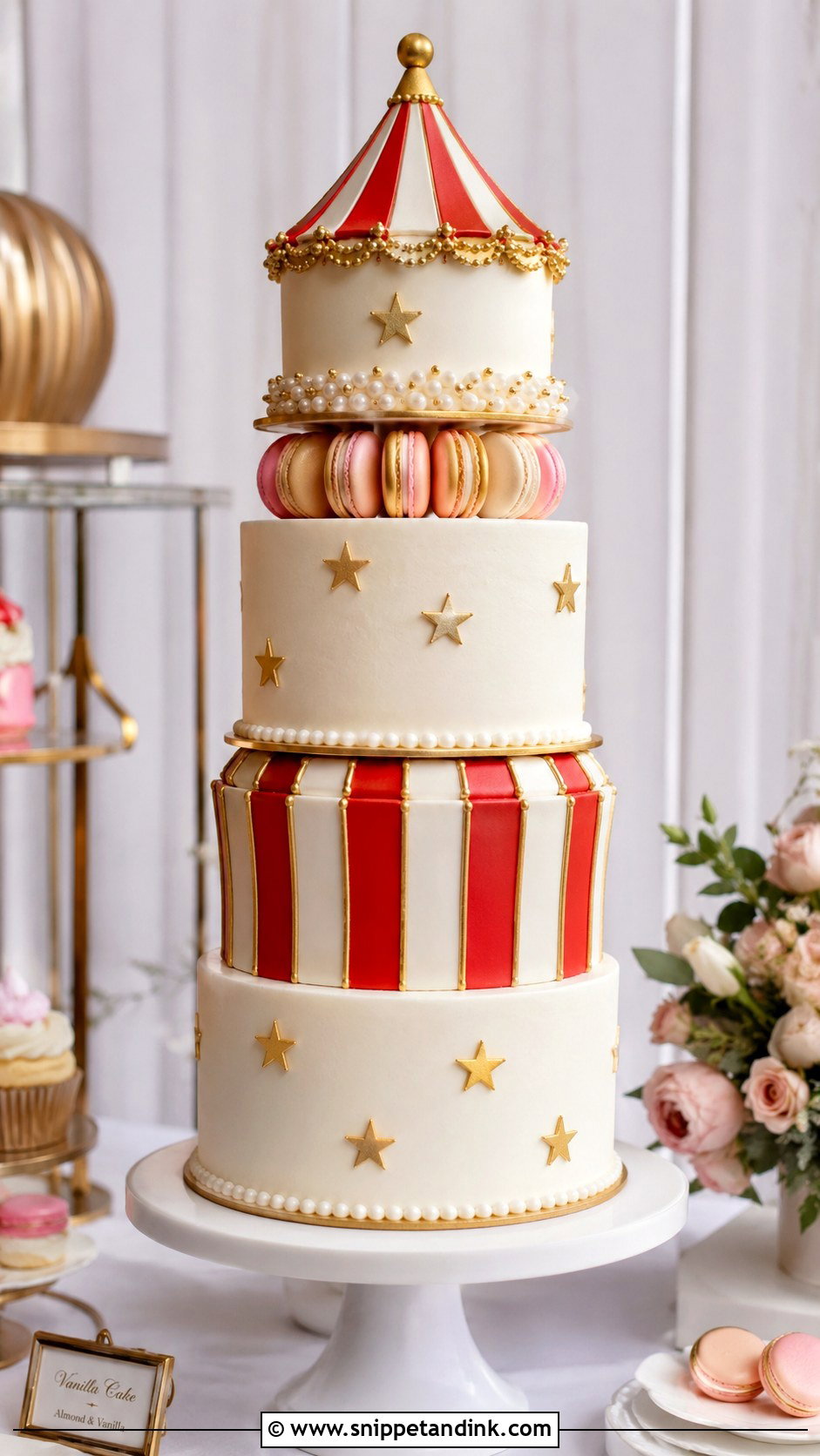 Circus Wedding Cake With Macarons - Snippet and Ink - 20 Circus Wedding Cake Ideas