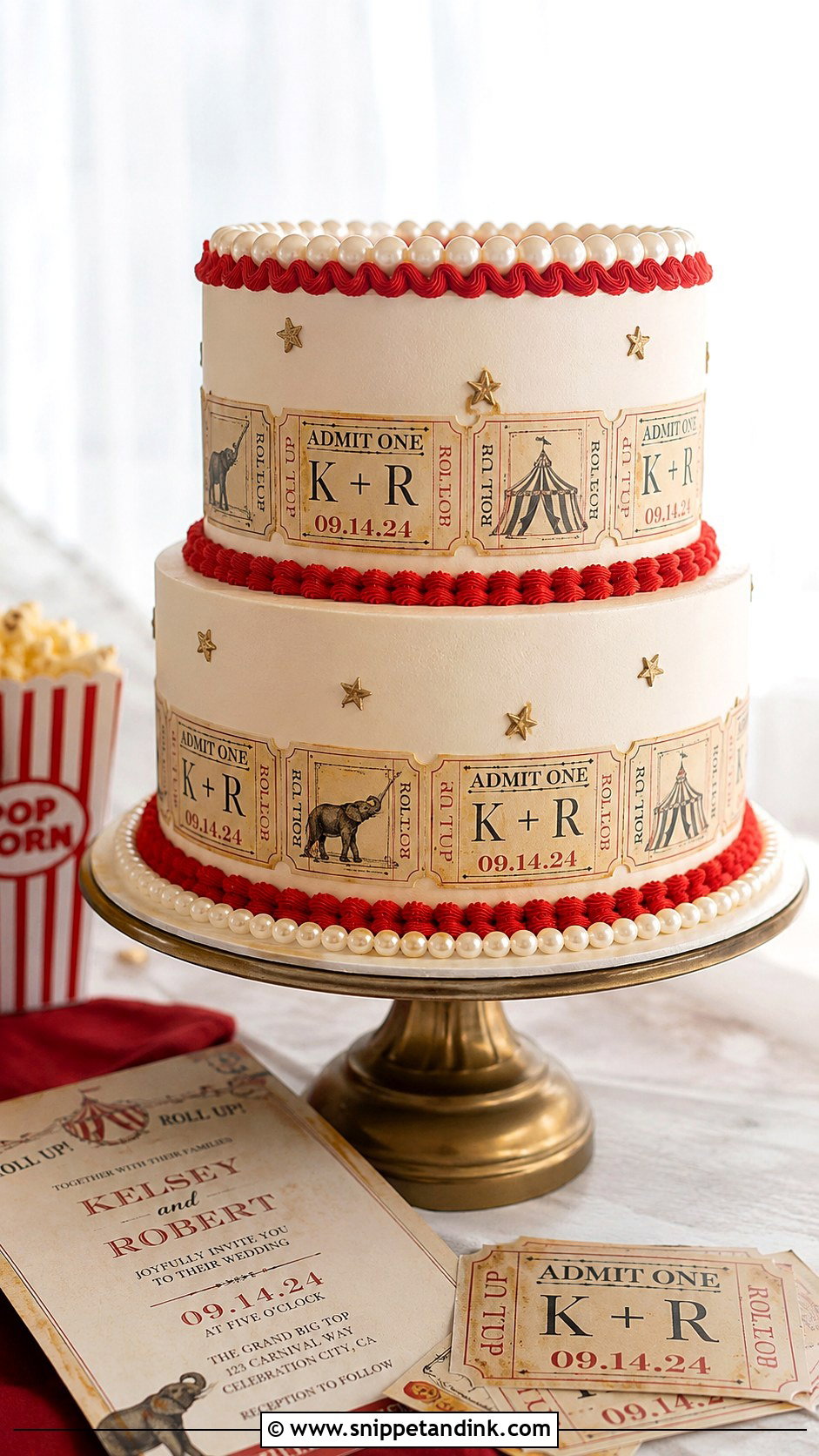 Circus Wedding Cake With Tickets - Snippet and Ink - 20 Circus Wedding Cake Ideas
