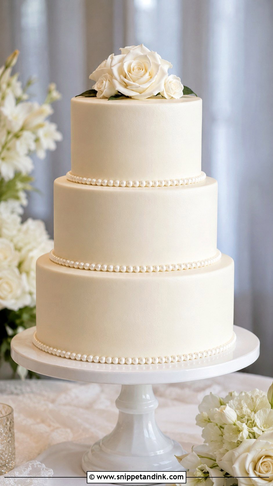 Classic 3 Tier Pearl Wedding Cake - Snippet and Ink - 20 3 Tier Pearl Wedding Cake Ideas