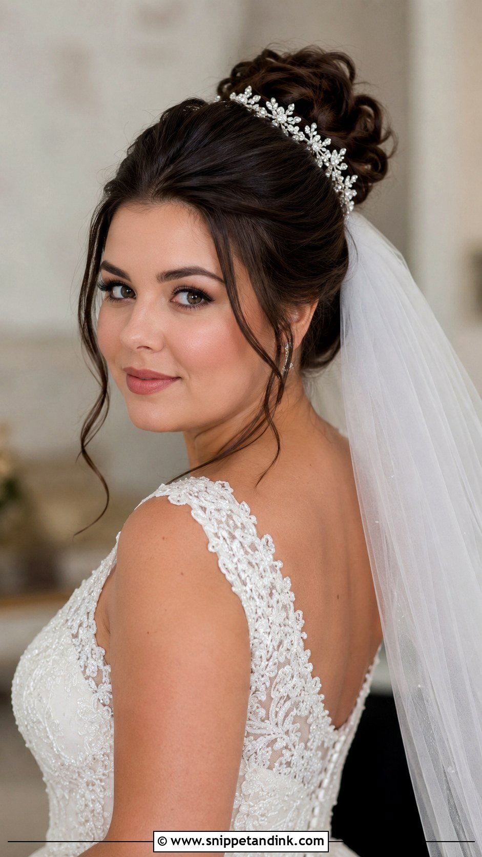 Classic Bridal Bun With Veil for Round Face - Snippet and Ink - 25 Wedding Hair for Round Face Ideas