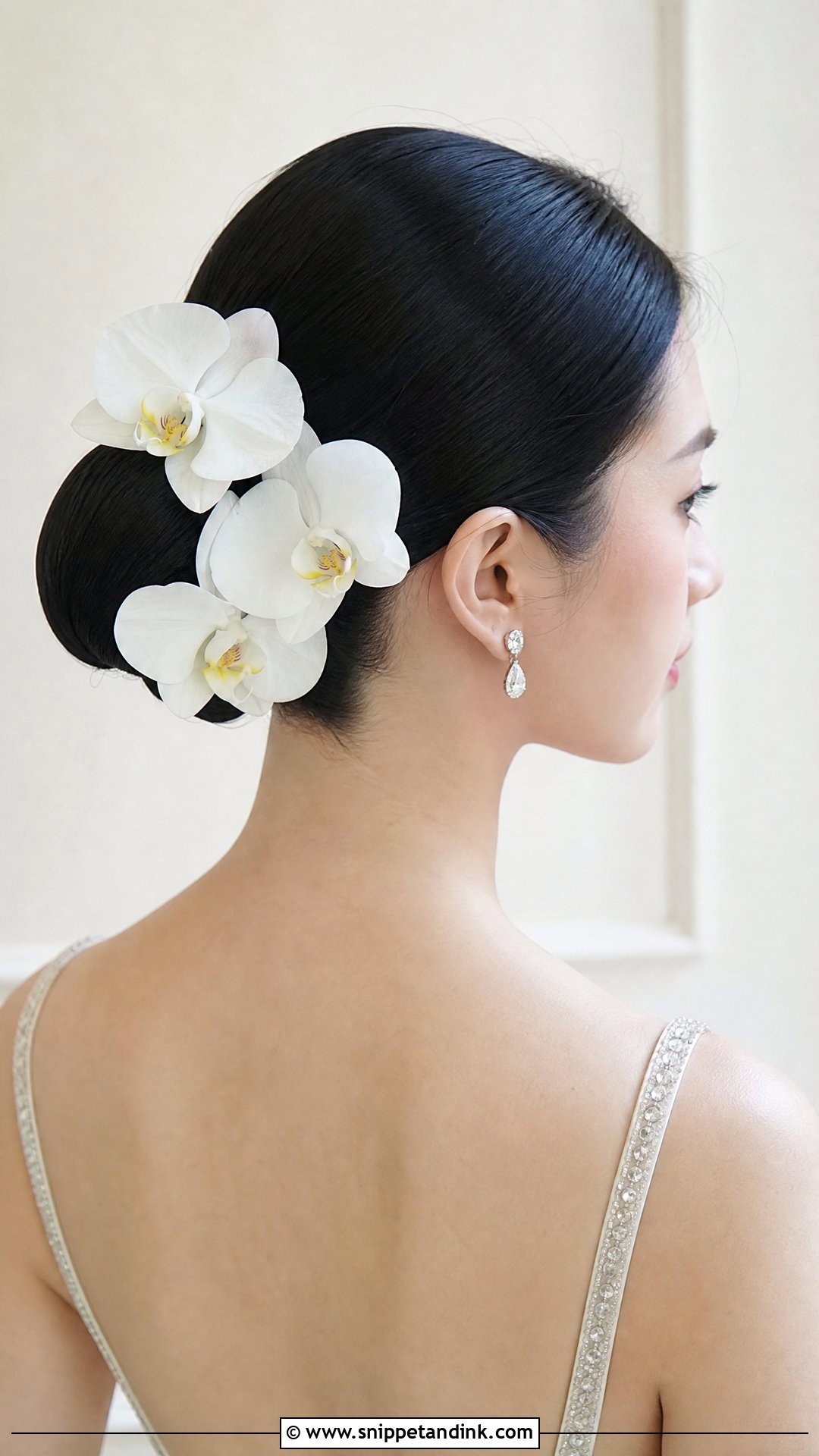 Classic Bun With Orchids - Snippet and Ink - 20 Floral Updo Ideas