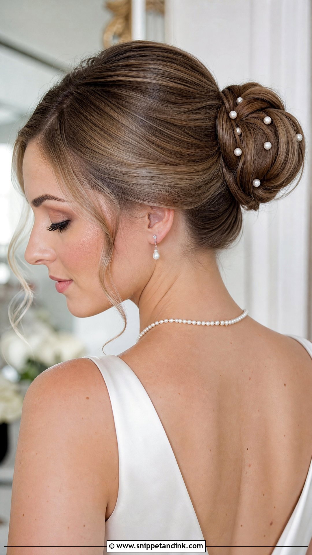 Classic Bun With Pearl Pins - Snippet and Ink - 20 Wedding Hair Design Ideas