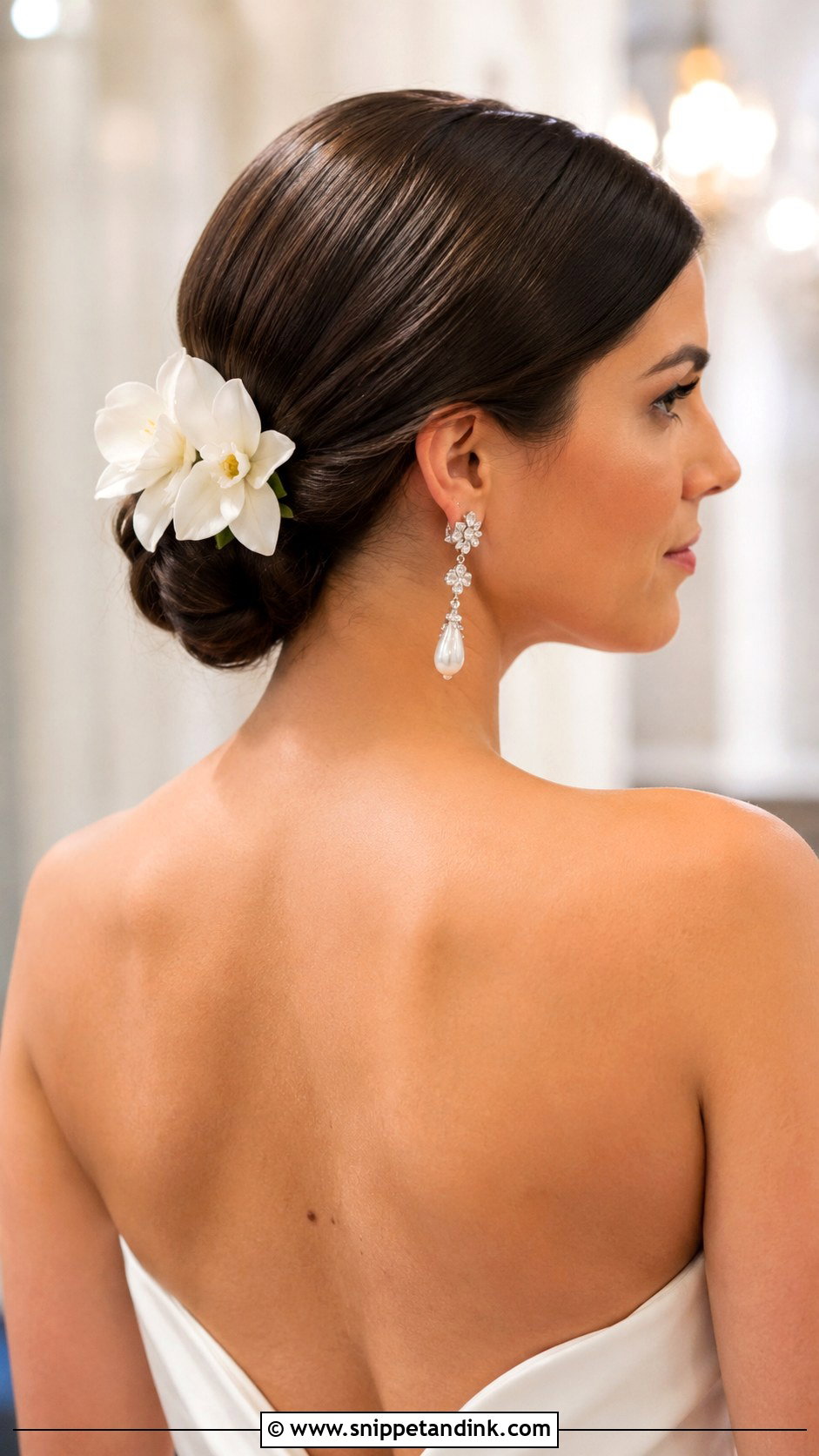 Classic Chignon With Gardenias - Snippet and Ink - 25 Wedding Hair Flowers