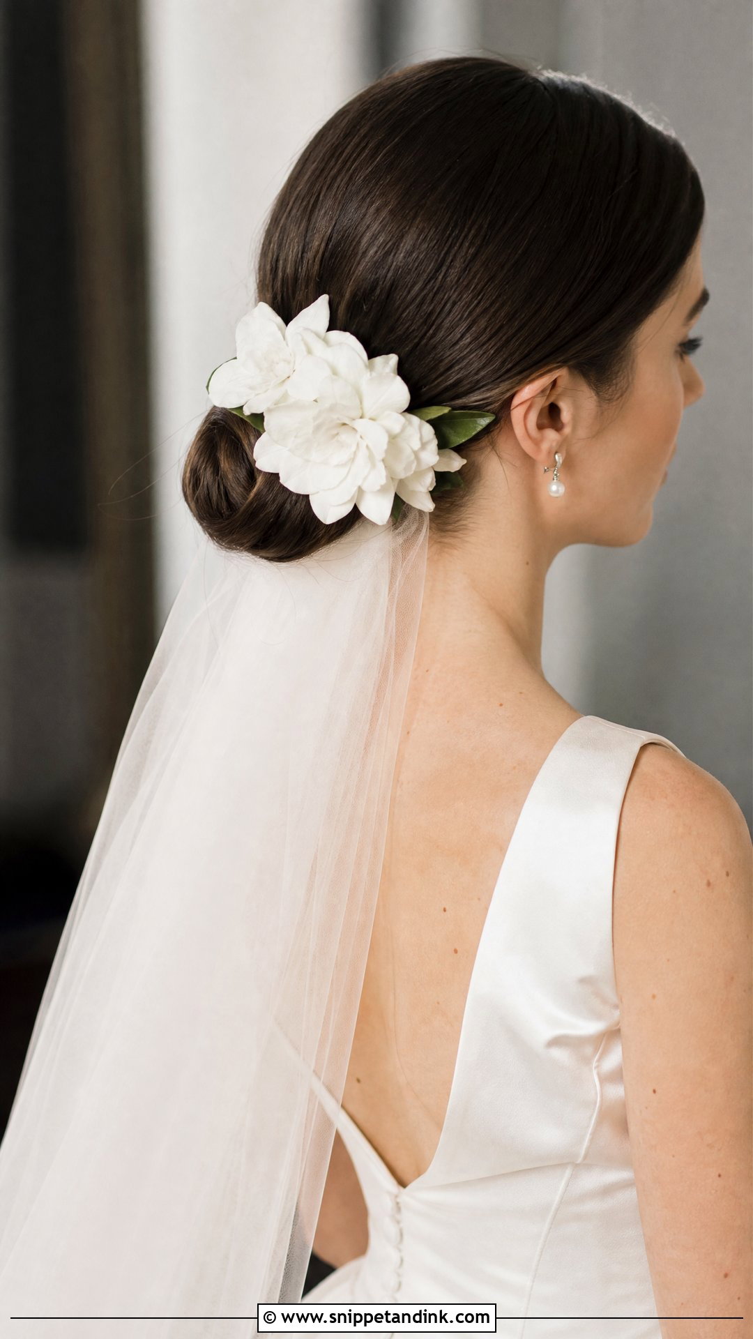 Classic Chignon With Gardenias - Snippet and Ink - 20 Bridal Hairstyles with Flowers