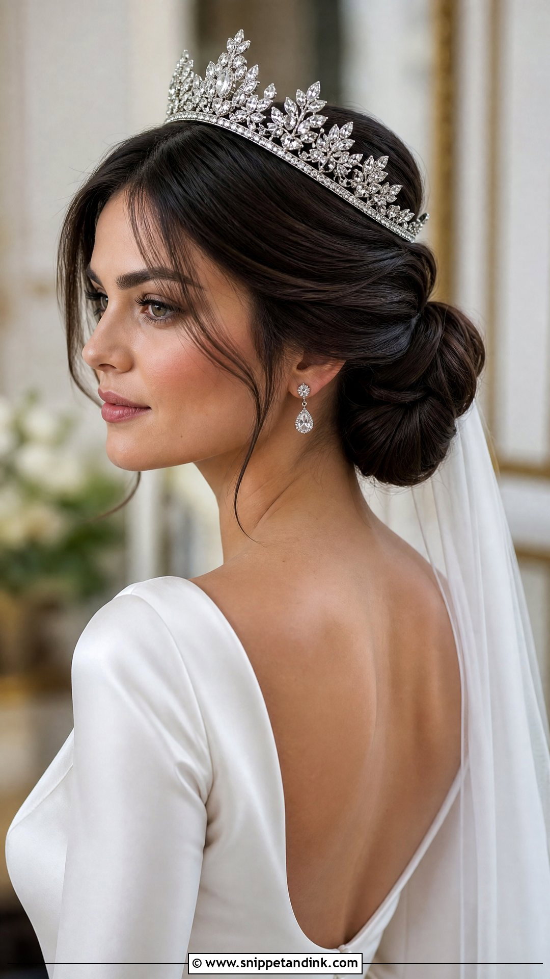 Classic Chignon With Royal Crown - Snippet and Ink - 20 Bridal Hairstyle with Crown Ideas