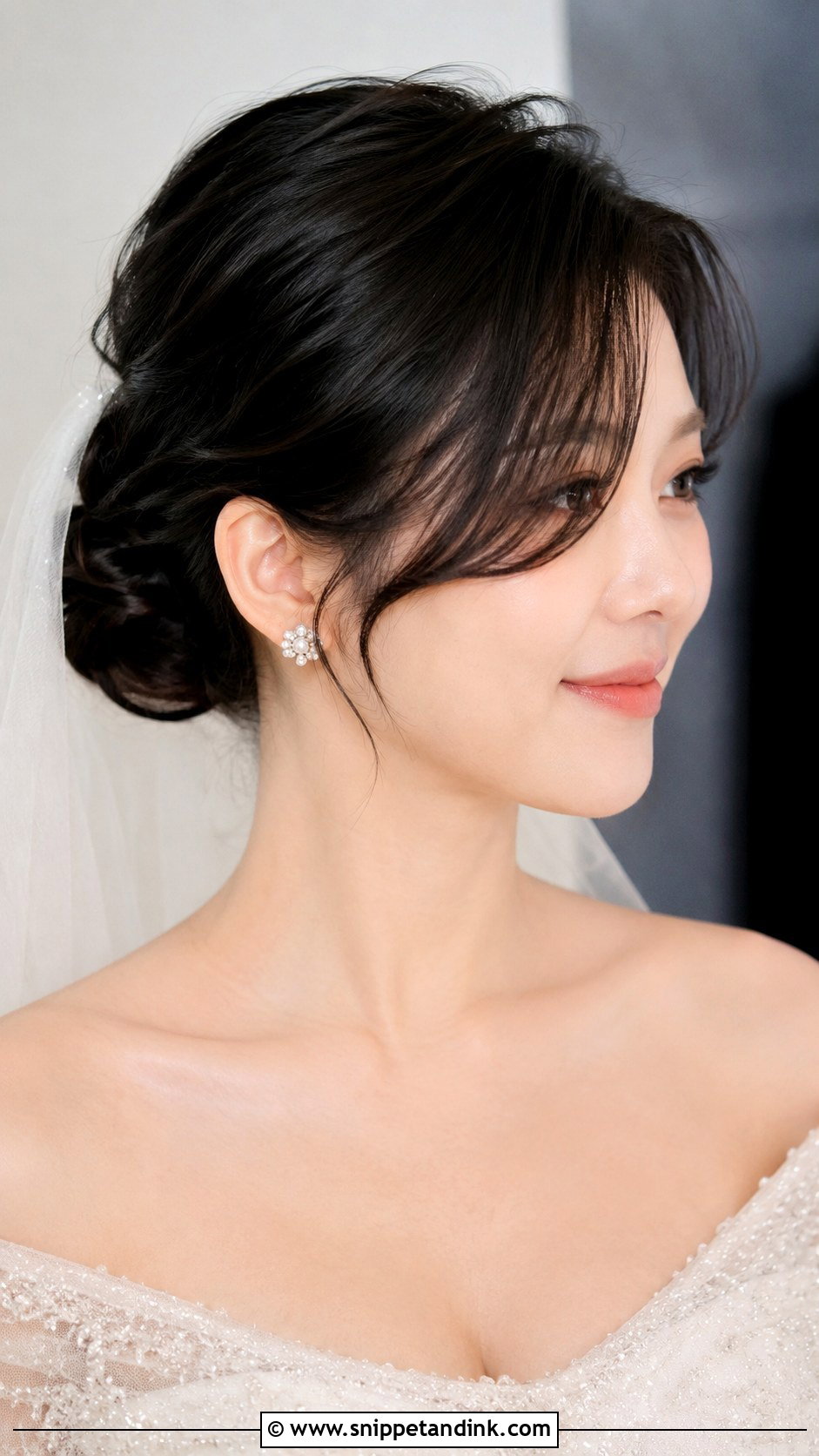 Classic Chignon With Side Swept Bangs - Snippet and Ink - 25 Asian Wedding Hair Ideas