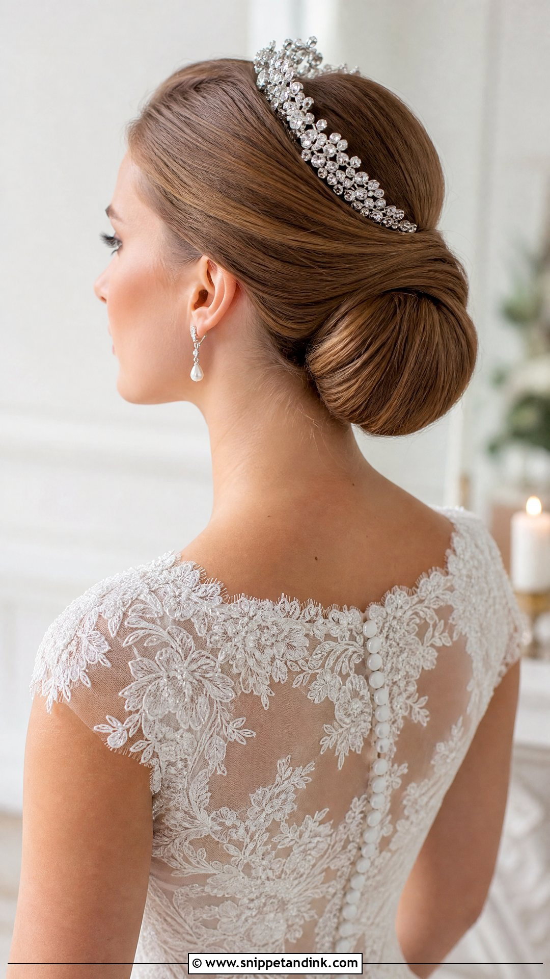 Classic Chignon With Tiara - Snippet and Ink - 20 Wedding Crown Hairstyles