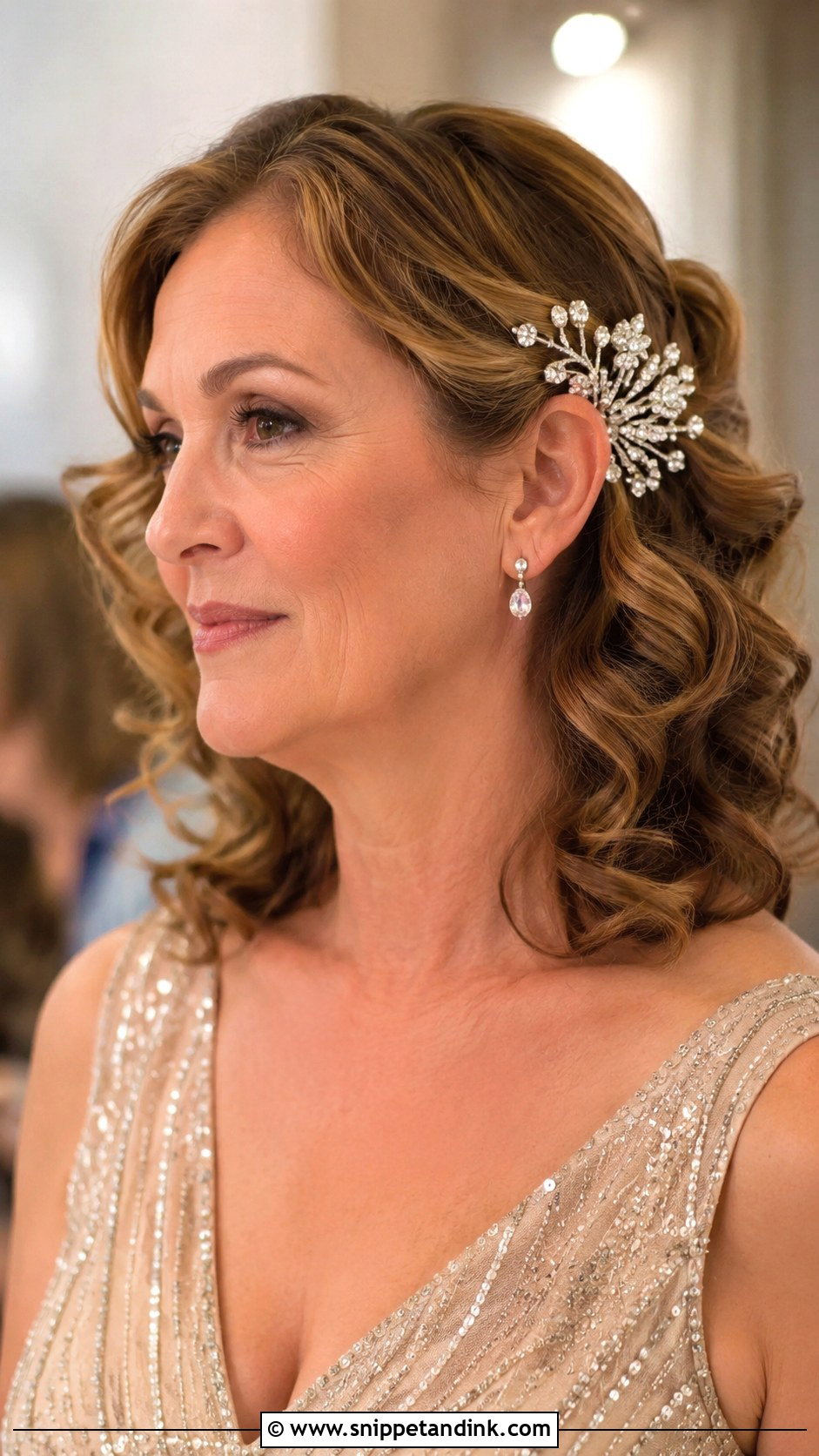 Classic Curls with a Crystal Comb - Snippet and Ink - 30 Mother of the Bride Hair Down Ideas