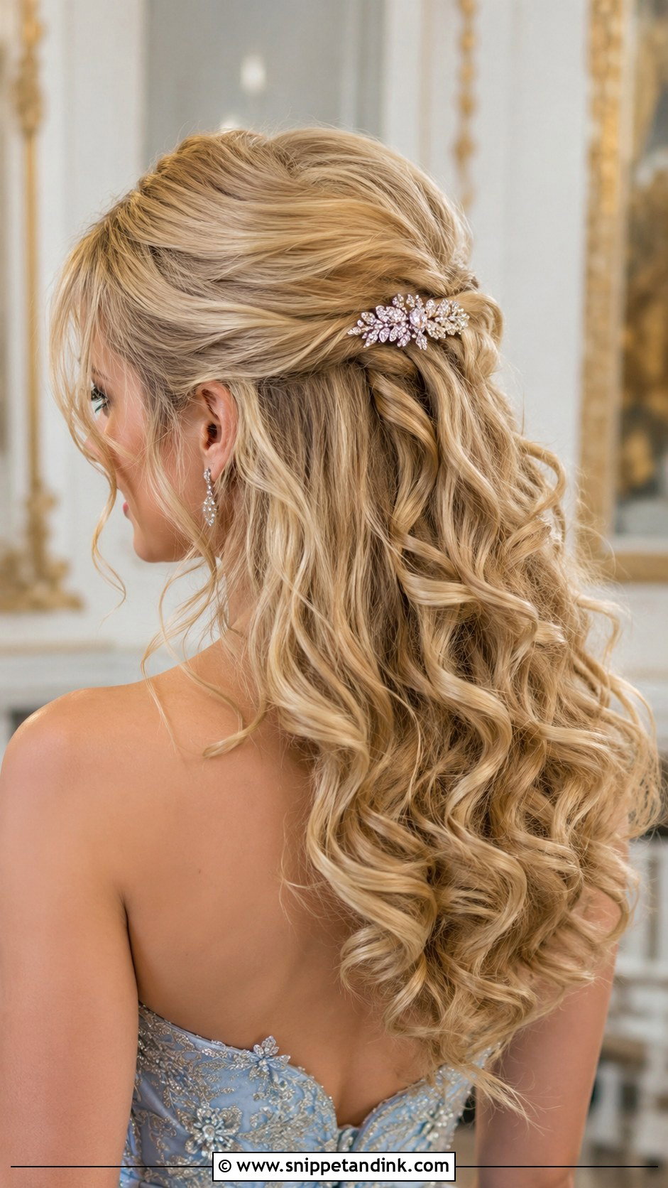 Classic Curly Half Updo for Blonde Hair - Snippet and Ink - 25 Blonde Wedding Hairstyles