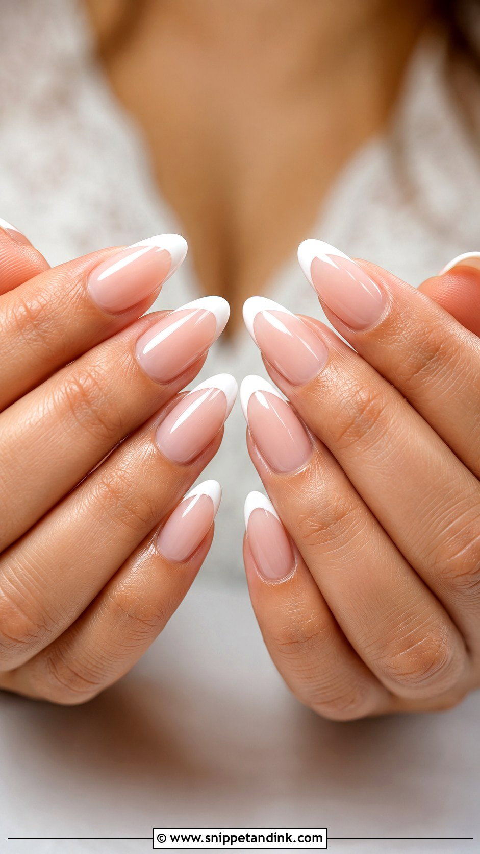 Classic French Almond Wedding Nails - Snippet and Ink - 20 Almond Wedding Nail Inspo for Bride Ideas