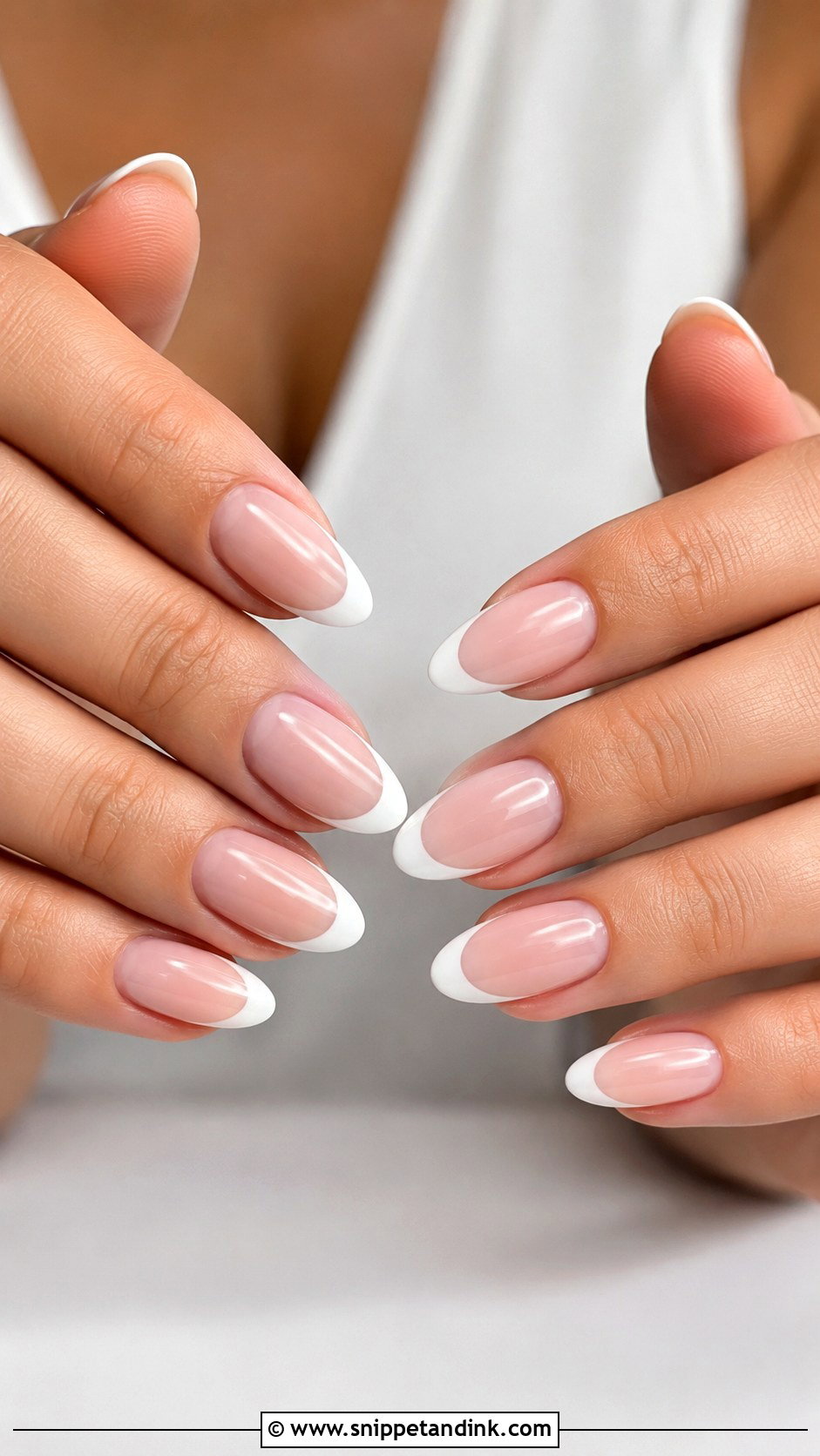 Classic French Tip Almond Wedding Nails - Snippet and Ink - 20 Almond Shape Wedding Nails
