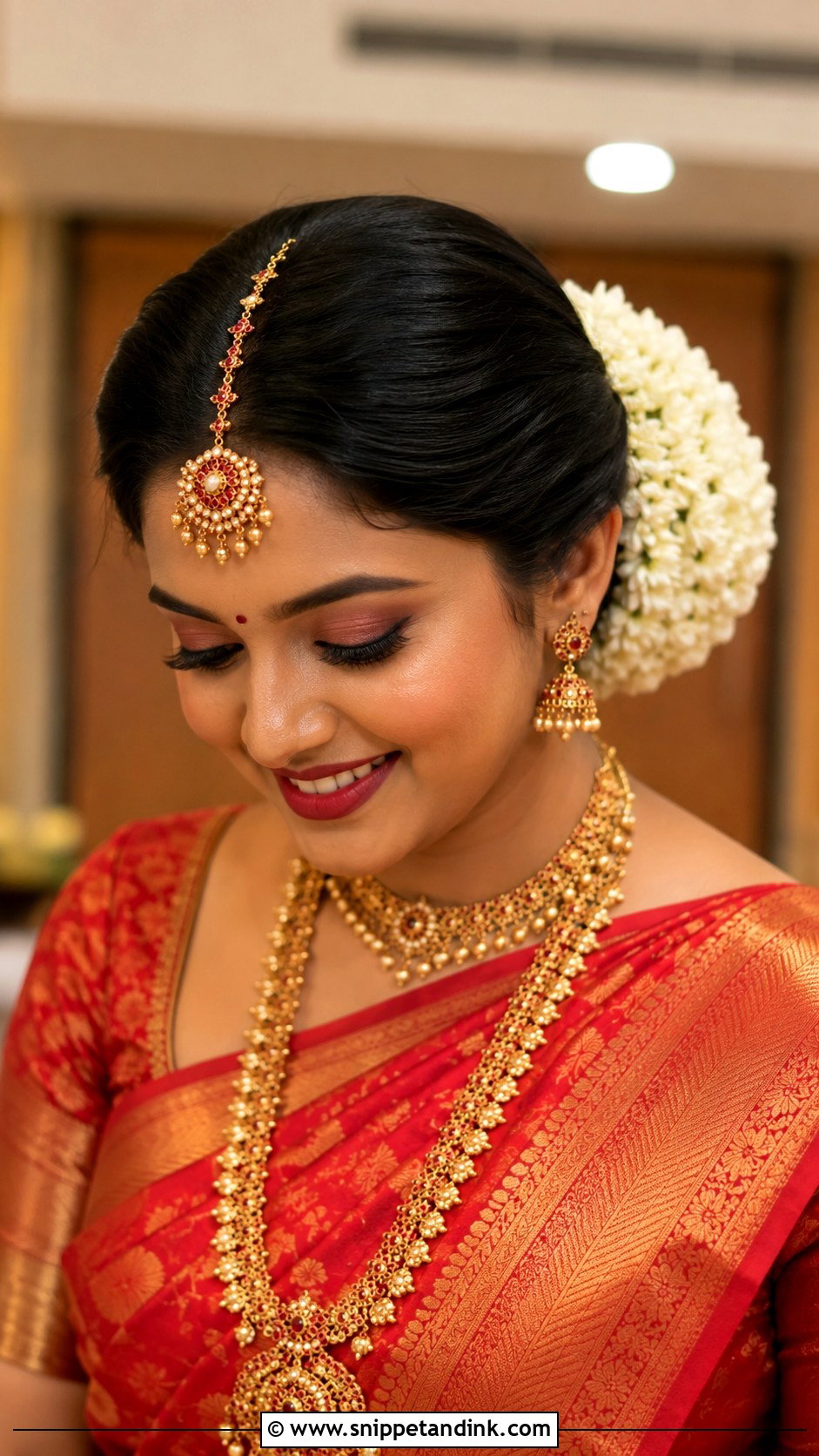 Classic Gajra Bridal Bun - Snippet and Ink - 15 Indian Wedding Bridal Hair Bun Ideas