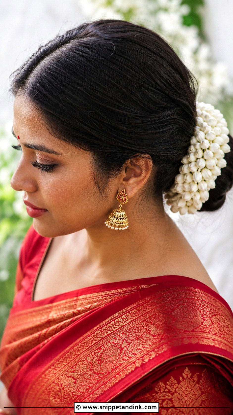 Classic Gajra Bun For Medium Hair - Snippet and Ink - 20 Indian Wedding Hair Buns for Medium Hair