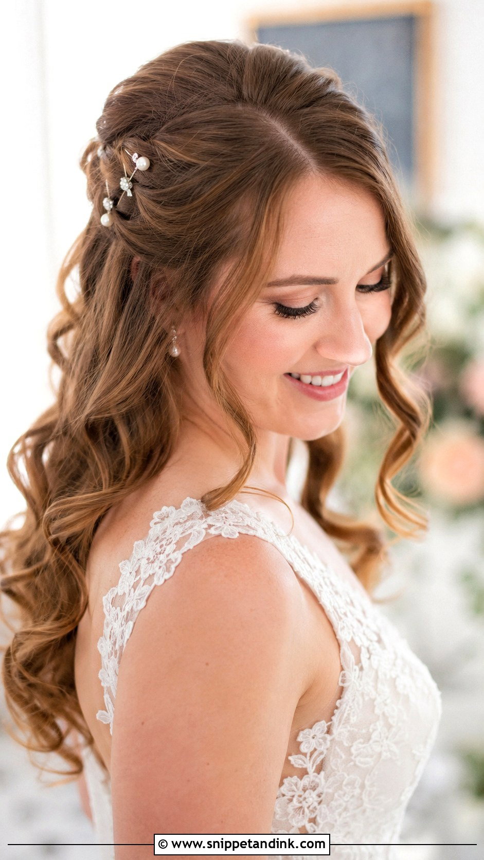 Classic Half Up Half Down With Soft Curls - Snippet and Ink - 35 Simple Wedding Hairstyles