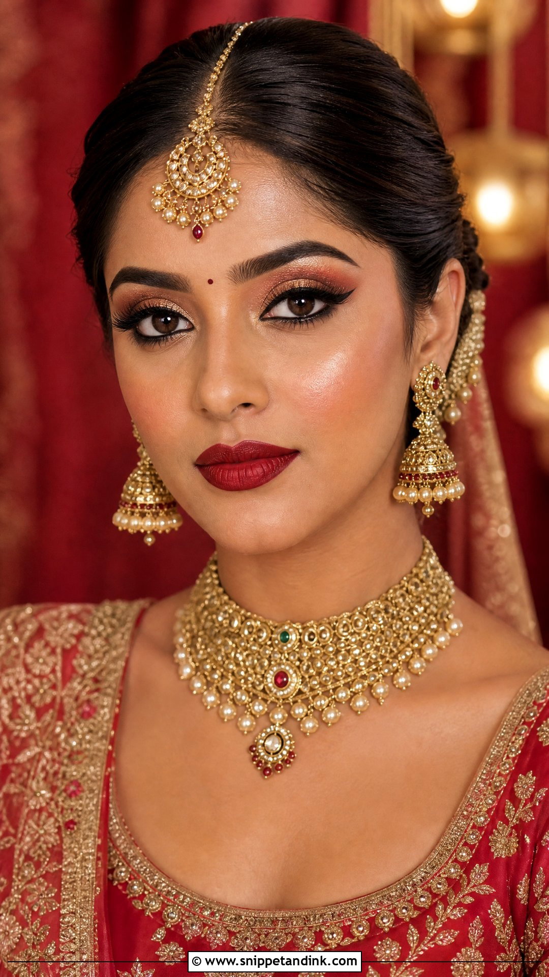 Classic Indian Bridal Makeup With Red Lip - Snippet and Ink - 20 Indian Bride Makeup Bridal Looks