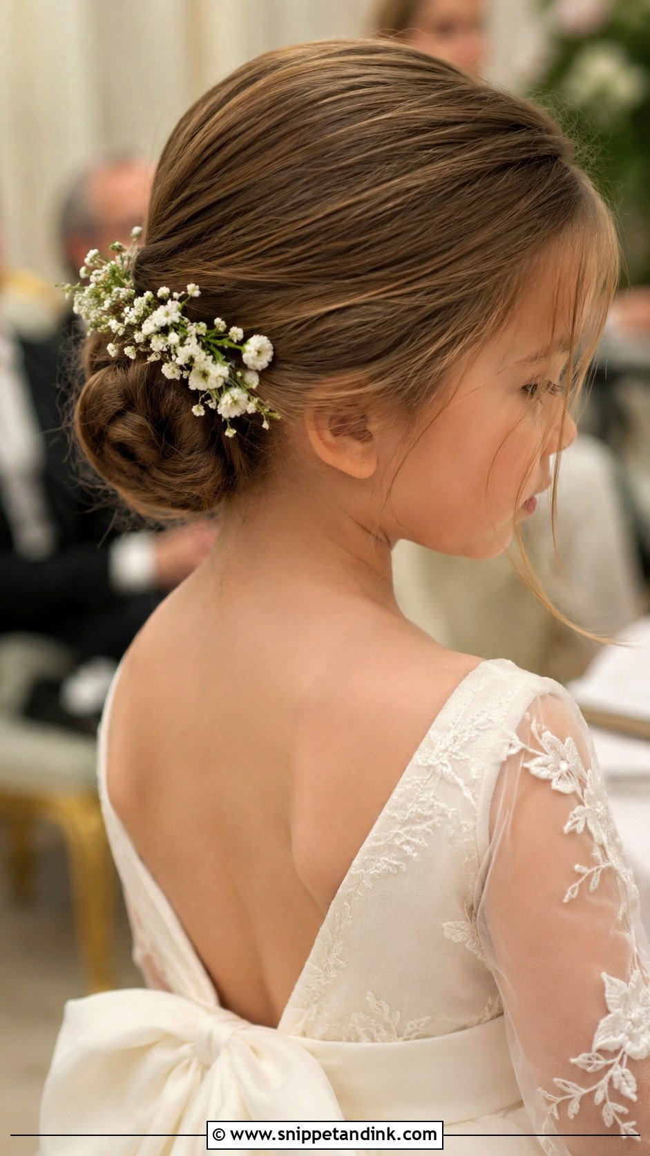 Classic Low Bun With Flowers - Snippet and Ink - 25 Flowergirls Hairstyle Ideas